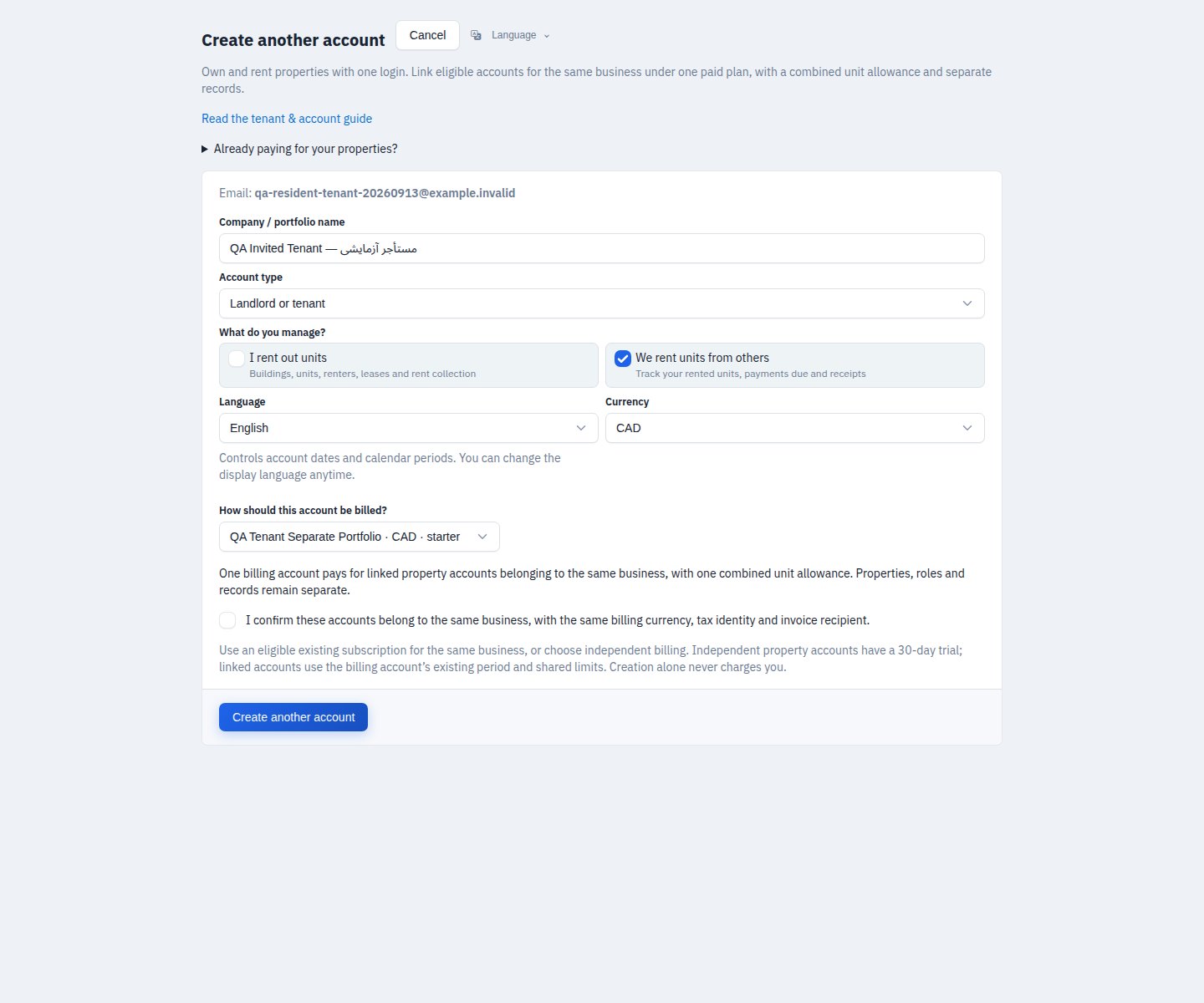 Create an independent account when needed