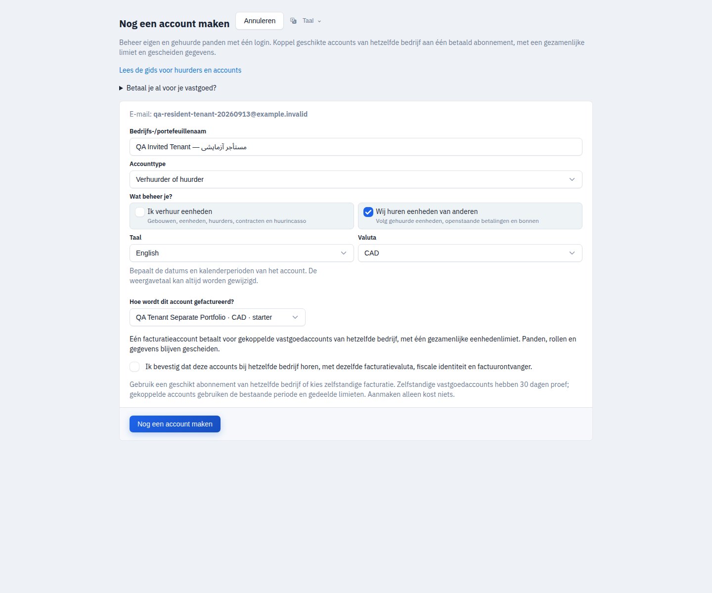 Kies de facturering van je nieuwe account